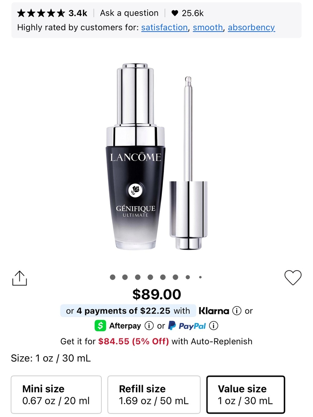 Lancôme Génifique Ultimate Serum — Black and Silver Bottle